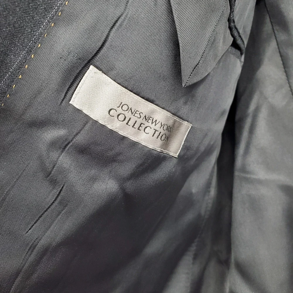 Jones New York Collection Men 48R Blazer 100% Wool Gray Windowpane 3-Button Coat